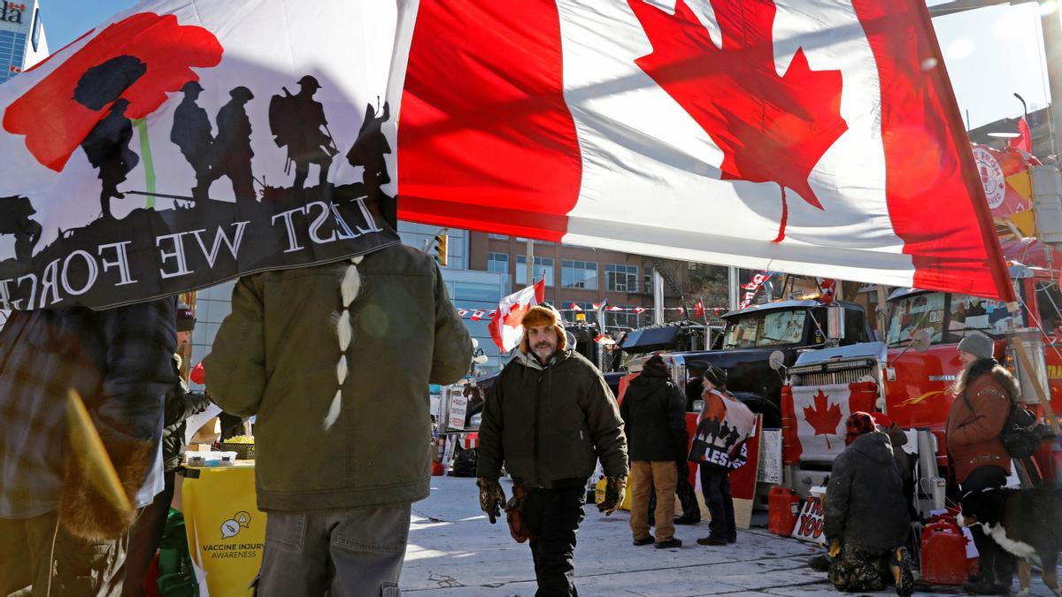 Una protesta de los camioneros en Ottawa.