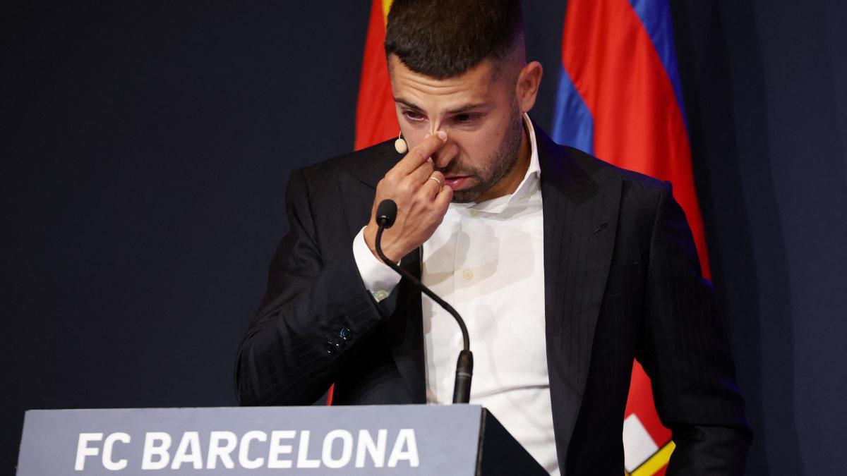 Alba, en su despedida del Barça en el Auditori 1899 del Camp Nou.