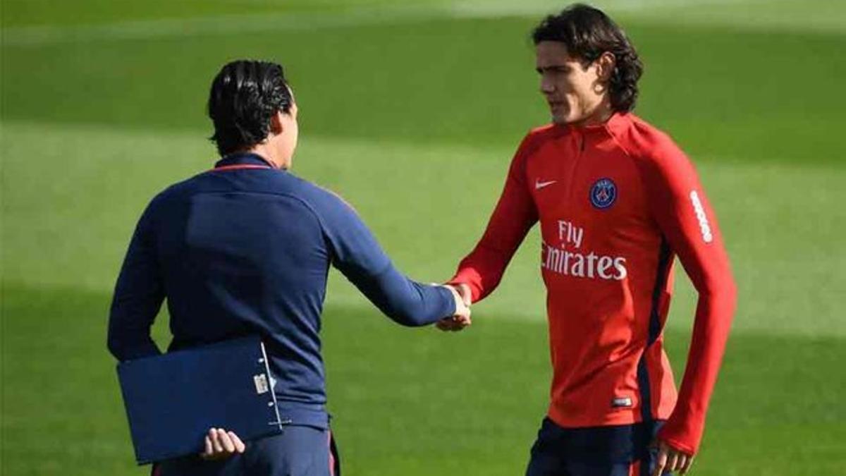 Unai Emery y Edinson Cavani, cuando coincidieron en el PSG.