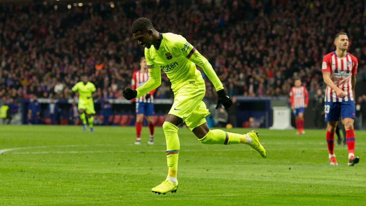Ousmane Dembélé, celebrando un gol en el Metropolitano