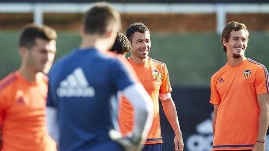 Gayà, Fuego y Orban, en el entrenamiento de hoy.