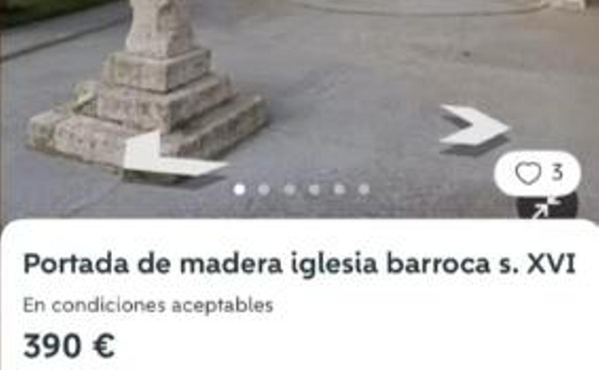 Vista del anuncio en el que se publicitaba la puerta de la iglesia barroca de Ventosa de la Cuesta.