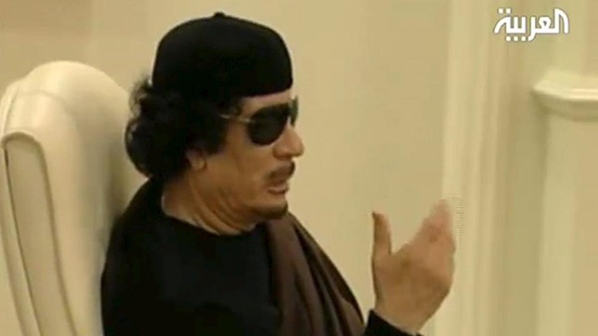 Imagen de la televisión libia, Al Arabiya, del pasado viernes, del líder libio Gadafi.