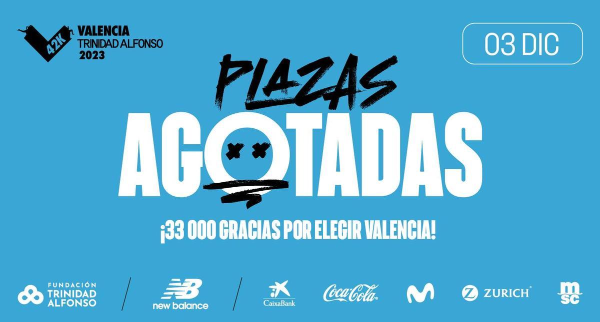 El Maratón Valencia agota sus 33.000 dorsales y firma un nuevo récord de inscritos.