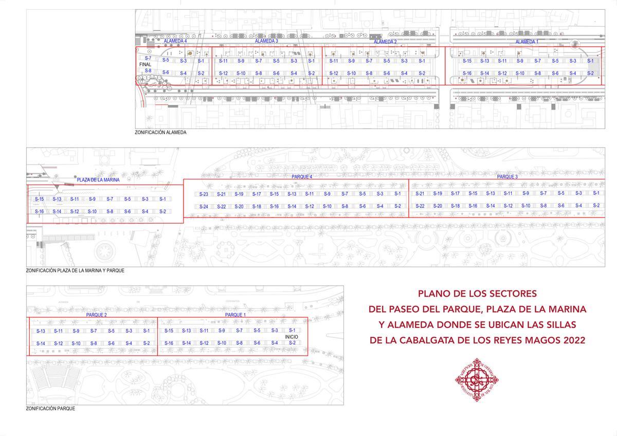 Plano de los sectores donde habrá sillas para ver la Cabalgata.