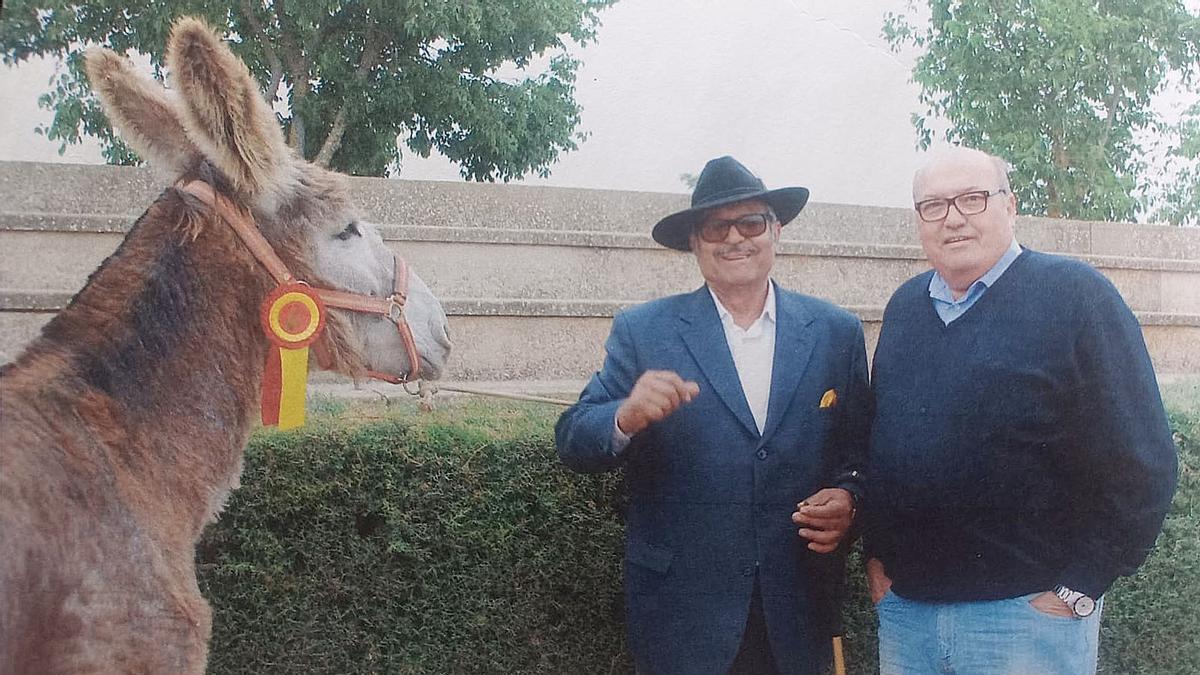 Fernando, a la derecha, entregando el premio a Joaquín, al mejor burro de la Feria Ganadera 2023.