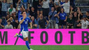 Archivo - El italiano Giacomo Raspadori celebra un gol con Italia durante un partido de clasificación a la Copa del Mundo contra Moldavia.