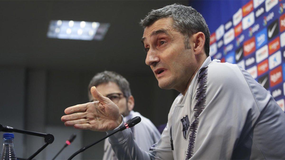 Ernesto Valverde, entrenador del FC Barcelona, en la sala de prensa de la Ciudad Deportiva Joan Gamper