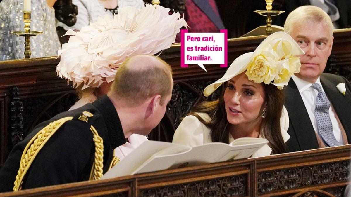 Kate Middleton cuchicheando con Guillermo en la boda de Meghan y Harry