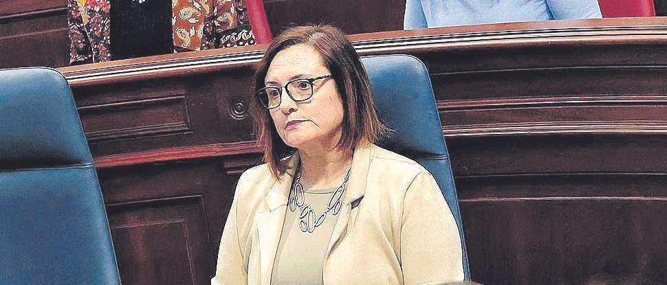 La consejera Bienestar Social, Candelaria Delgado, en su escaño del Parlamento.