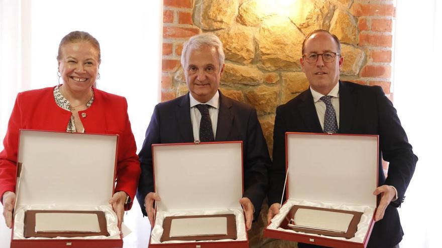 Los receptores de la Medalla del Mérito Profesional del Colegio de Graduados Sociales: Myriam Hernández, Jesús María Chamorro y Mario Arias.