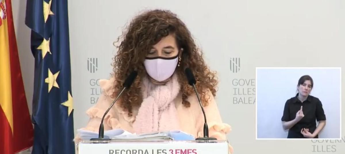 Pilar Costa, portavoz del Govern, durante la rueda de prensa de hoy.