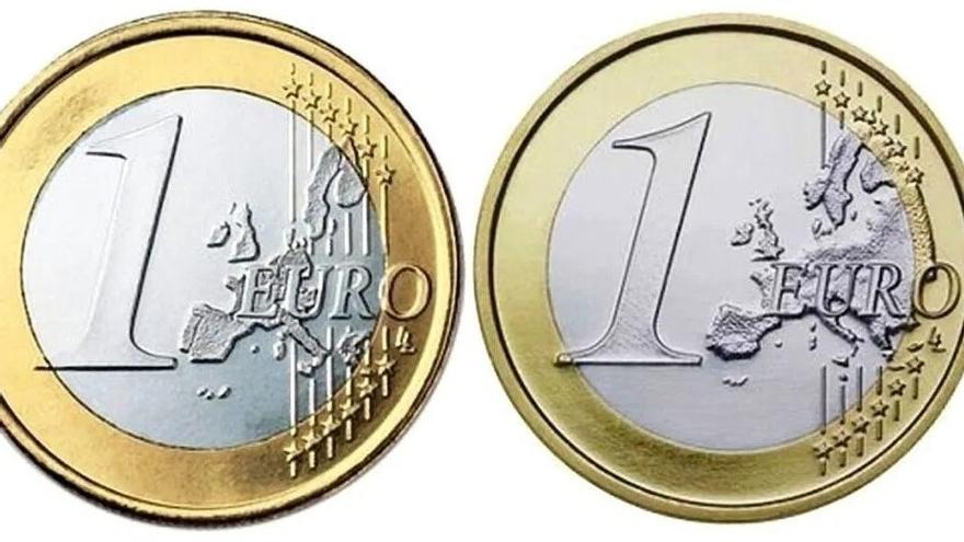 Moneda con error de impresión (izquierda) y sin error de impresión (derecha).