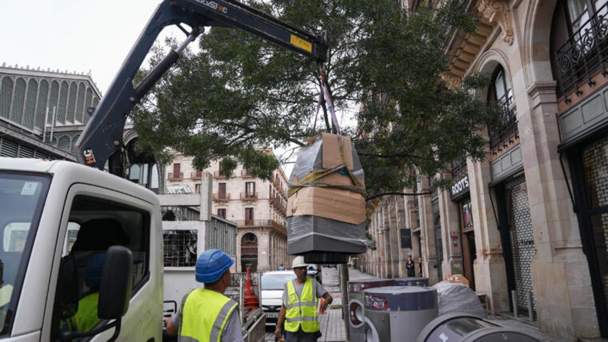 Treballadors de lAjuntament canvien bústies de recollida de residus a Ciutat Vella Treballadors de lAjuntament canvien bústies de recollida de residus a Ciutat Vella