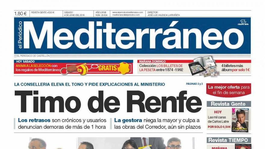 Timo de Renfe en Castellón, en la portada de Mediterráneo