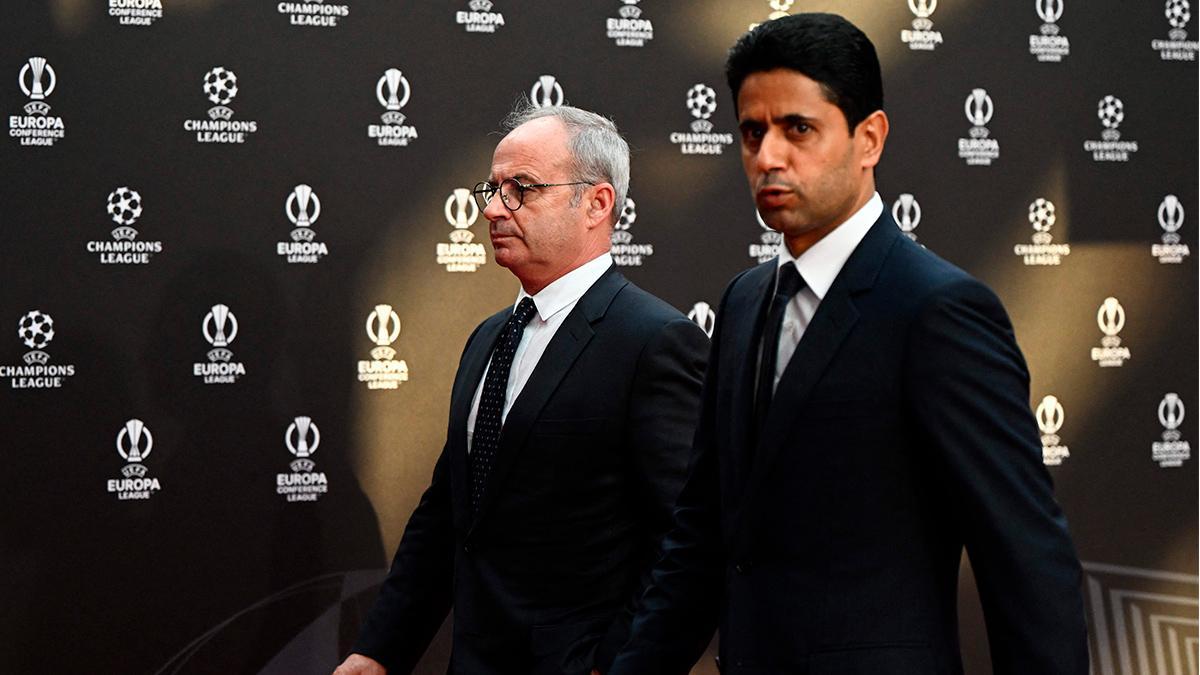 Luis Campos (izq.), director deportivo del PSG, y su presidente, Nasser Al-Khelaifi