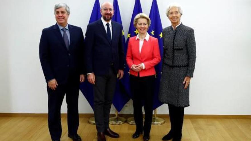 Charles Michel, Ursula von der Leyen, Mario Centeno y Christine Lagarde, en Brusela.