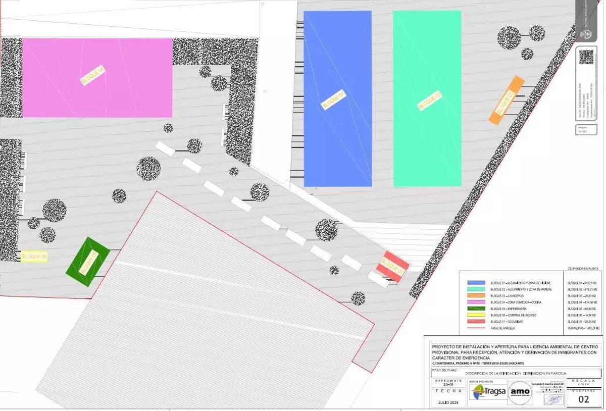 Distribución del centro en instalaciones provisionales que figura en la documentación pública sobre el centro de migrantes