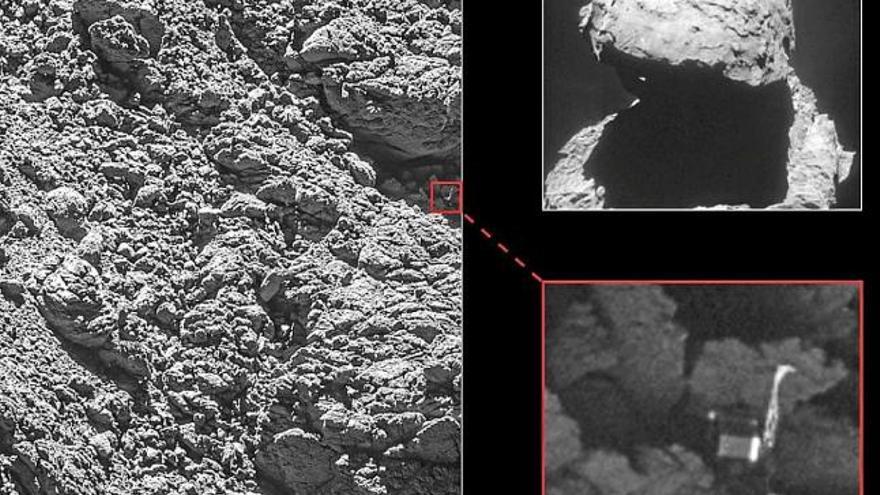 Una càmera de la sonda Rosetta troba el mòdul Philae en un racó del cometa