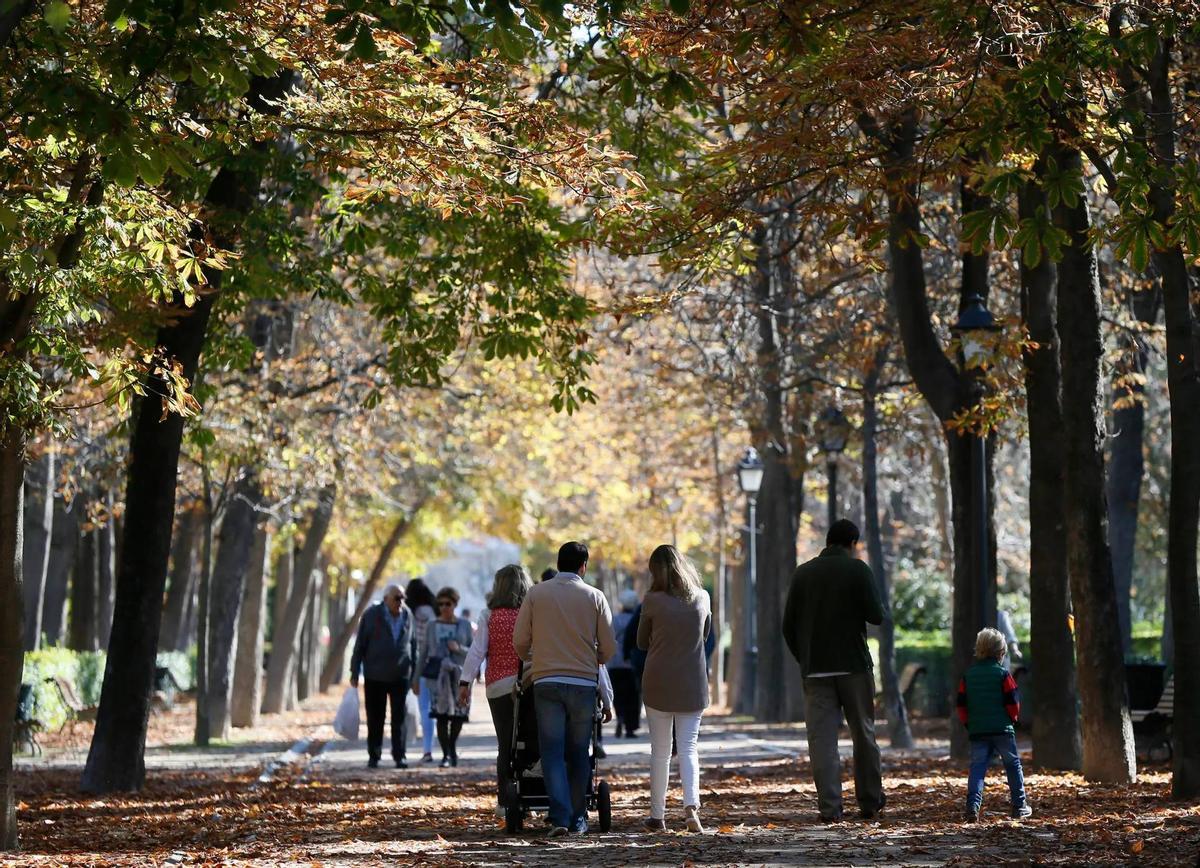 Paseantes por el Parque del Retiro, en Madrid.