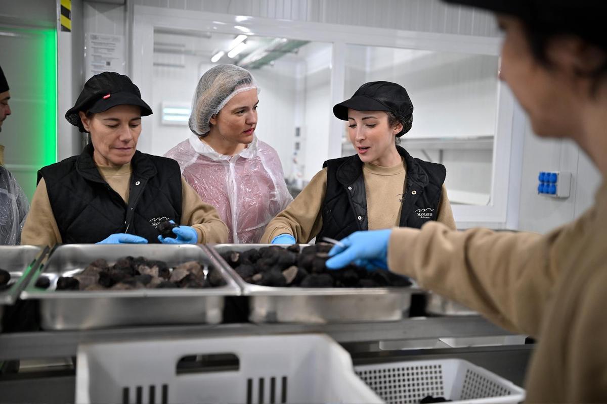 Pilar Alegría, durante su visita a Sarrión (Teruel) de este miércoles.