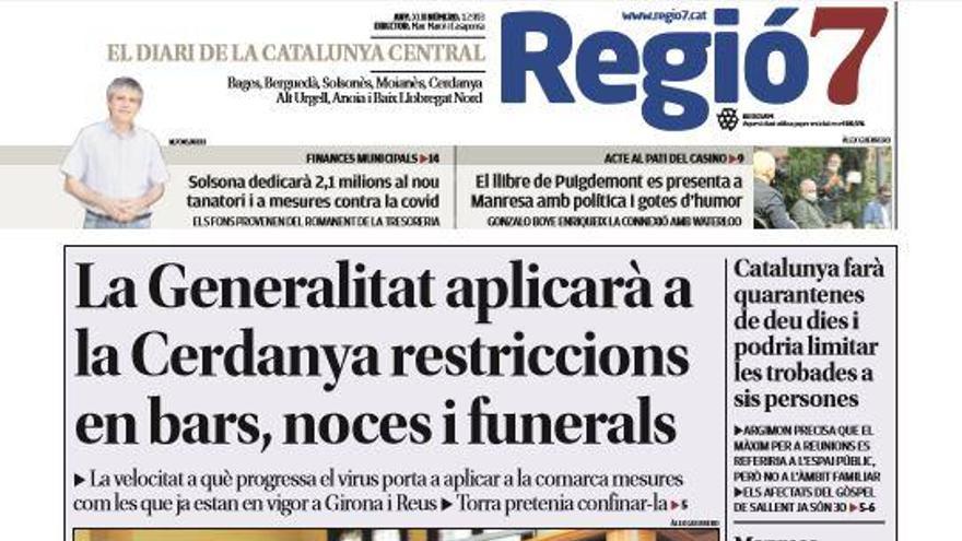 La portada de Regió7 d&#039;aquest dimecres, 23 de setembre