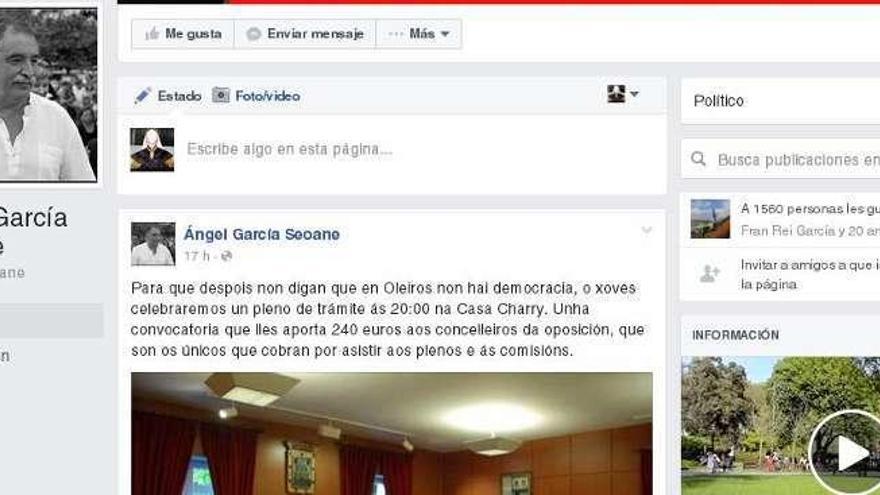 &#039;Post&#039;, ayer en Facebook, del alcalde de Oleiros.
