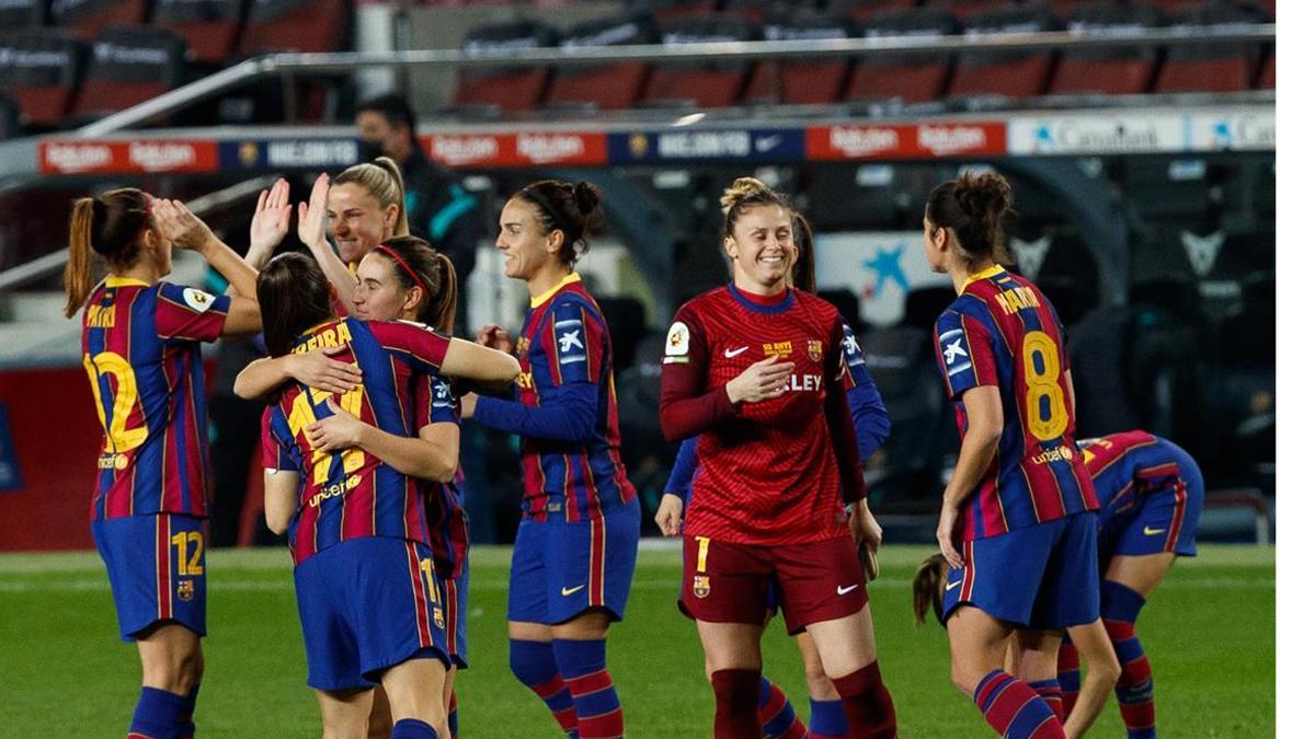 El Barça celebrando la victoria ante el RCD Espanyol