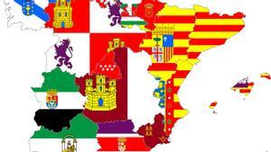 Imagen incompleta del mapa de España con sus banderas autonómicas correspondientes.