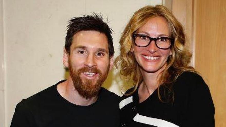 Julia Roberts saluda Messi i Cristiano Ronaldo al Bernabéu