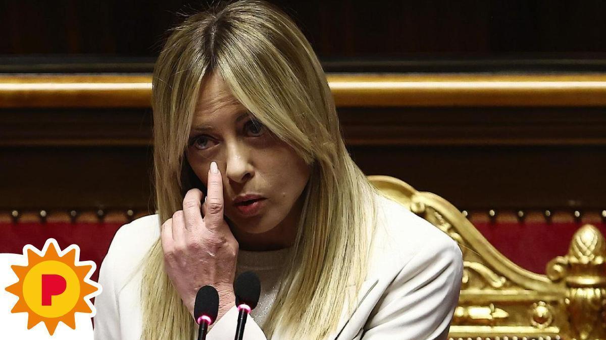 La primera ministra de Italia, Giorgia Meloni, durante una intervención en el Senado.