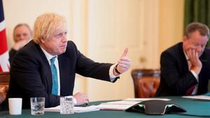 Johnson hoy durante la videoconferencia con los responsable de la Unión Europea.