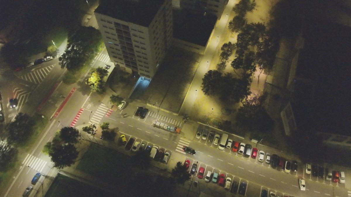 Vista de pájaro de la zona de ocio nocturno del Pla d'en Boet, en Mataró