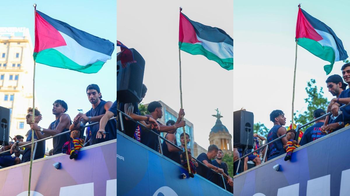 Así ondeaba Lamine la bandera de Palestina