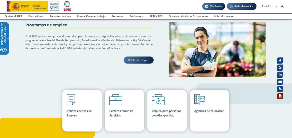 La página web del SEPE