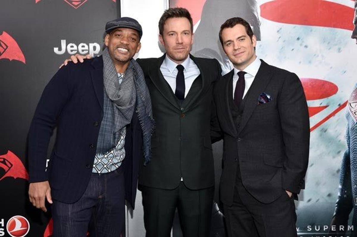 Will Smith, Ben Affleck y Henry Cavill, en la première neoyorquina de 'Batman v Superman'.