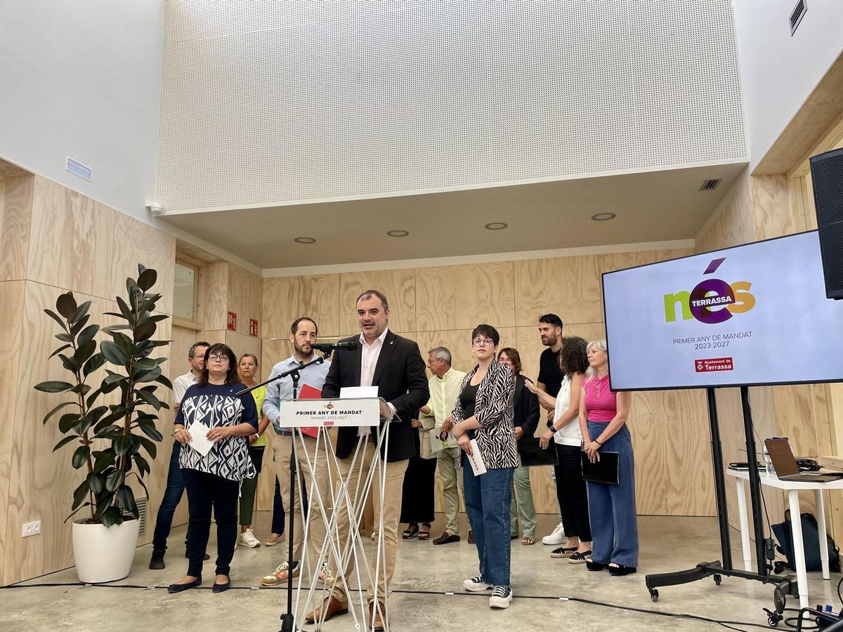 El alcalde Jordi Ballart (TxT) en rueda de prensa durante la valoración del primer año de mandato