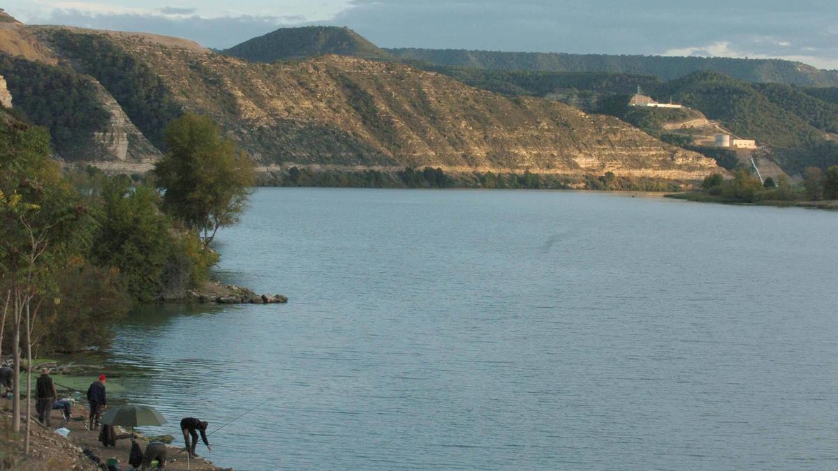 Pescadores alemanes practicando la pesca de sirulo en el pantano de Ribarroja