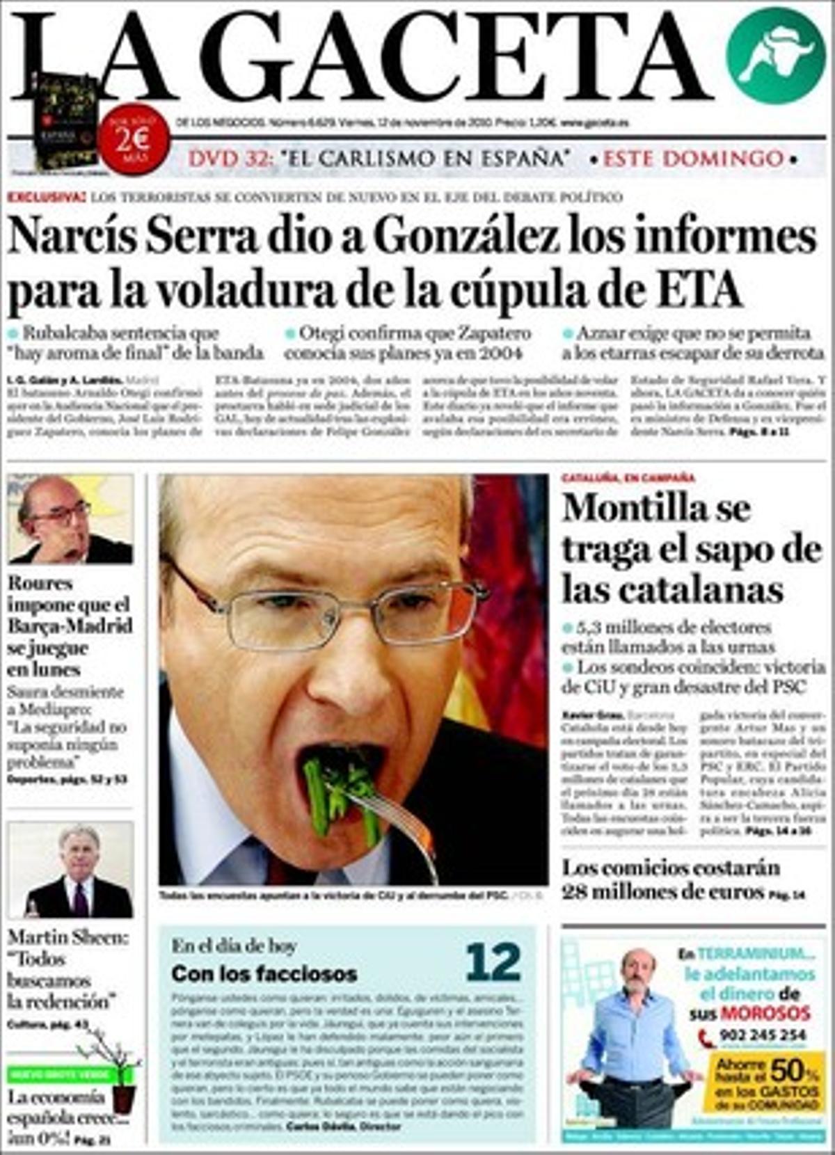 ’La Gaceta’ destaca en pàgines interiors que, a la Comunitat de Madrid, els pares seran responsables solidaris de les infraccions i sancions dels seus fills quan siguin sorpresos infringint la llei ’antibotellón’ o fent grafits a la via pública.