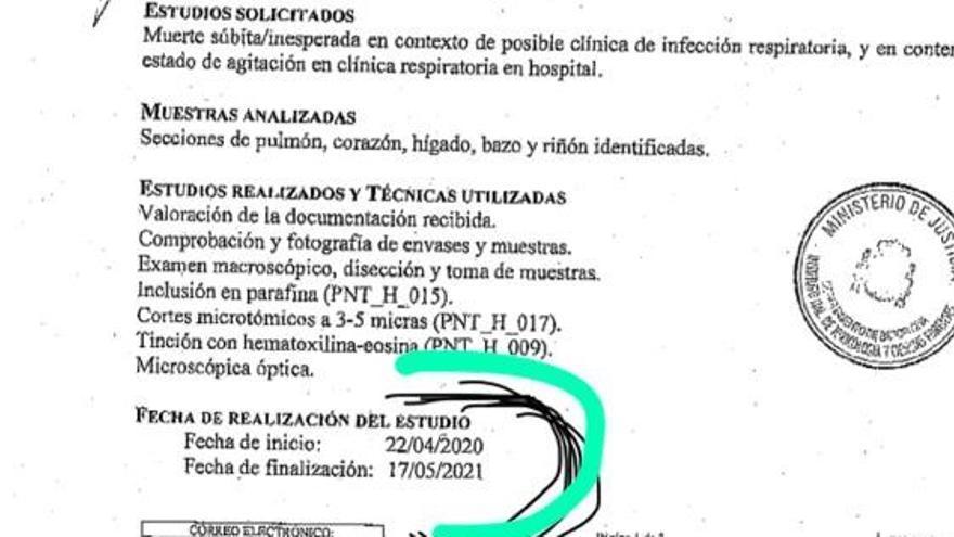 El estudio histopatológico del corazón revela que empezó su estudio el 22 de abril, Saimir murió el 9 de mayo.