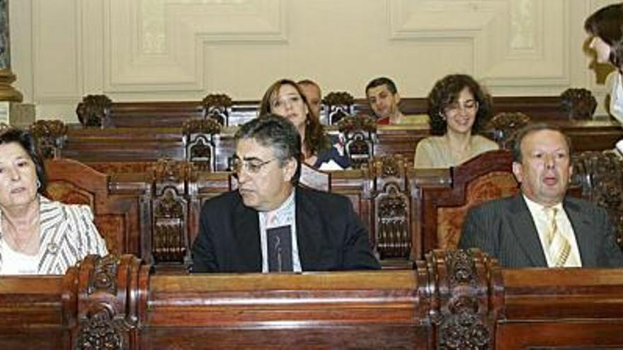 Concejales del grupo municipal socialista, en uno de los primeros plenos de esta legislatura. En primer plano, de izquierda a derecha, Carmen Marón, Salvador Fernández Moreda, Carlos González-Garcés y Mar Barcón. / casteleiro