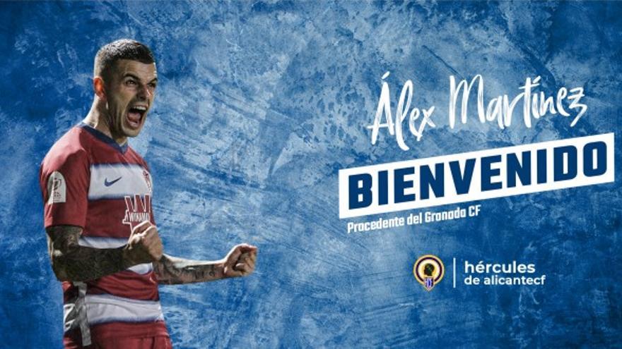 Imagen corporativa del anuncio oficial del fichaje de Álex Martínez por el Hércules.
