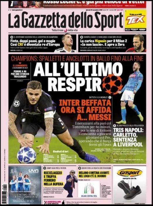 Portada GAZZETTA DELLO SPORT 29 noviembre 2018