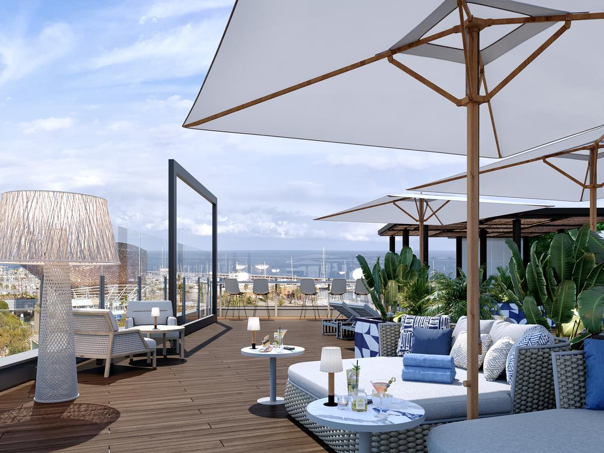 Render de la terraza El Cielo, del hotel Sofitel Barcelona Skipper.