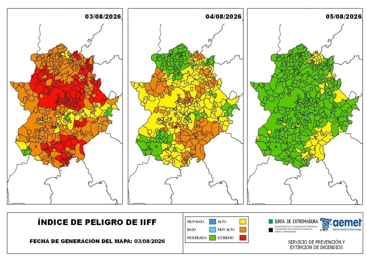 Mapas de riesgo de incendios esta semana.