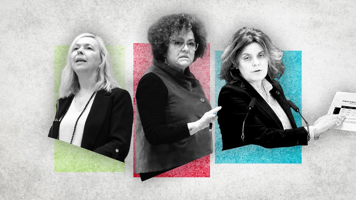 La diputada de Vox, Sara Álvarez Rouco; la consejera Marta del Arco y la diputada del PP, Beatriz Polledo