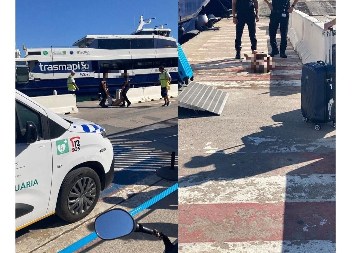 Un hombre se lanza al agua en el puerto de Ibiza.