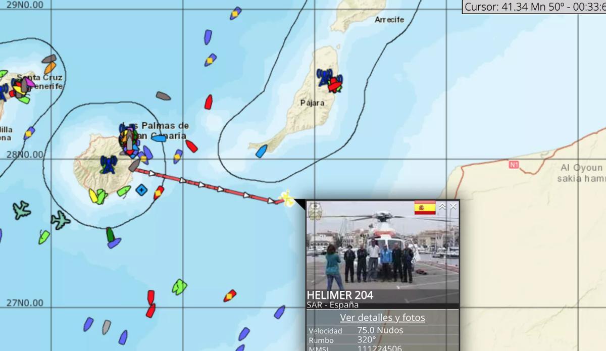 Gráfico de neumática a la deriva este domingo en aguas canarias