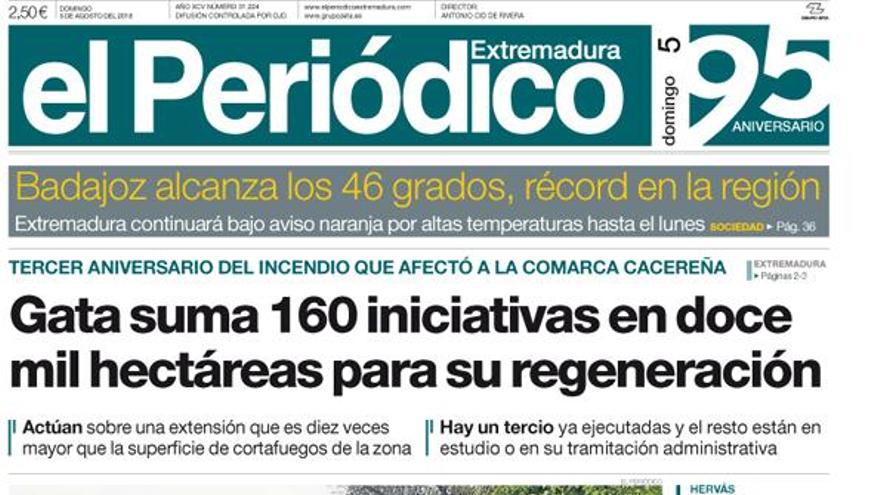 Esta es la portada de EL PERIÓDICO EXTREMADURA correspondiente al día 5 de agosto del 2018