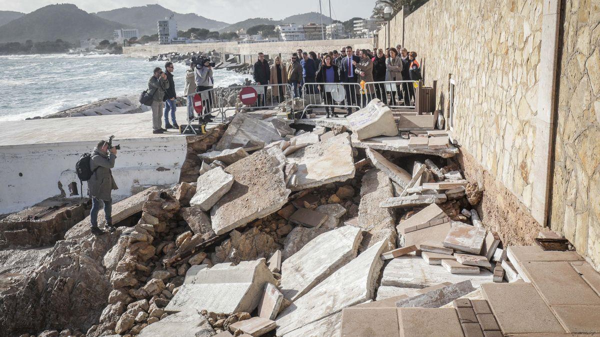 El presidente Pedro Sánchez visitó Cala Rajada para comprobar los daños causados por &#039;Gloria&#039; en enero de 2020.